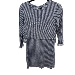 Topshop Blue Striped Dress with Attached Jacket Overlay Open Back Size 6